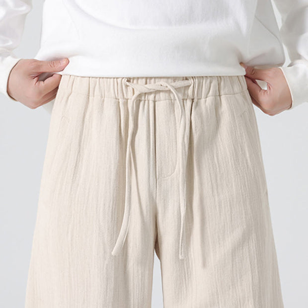 Buddha Stones Daily Drawstring Chinese Zen Style Men's Wide Leg Pure Cotton Pants With Pockets - image 6