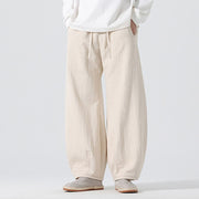 Buddha Stones Daily Drawstring Chinese Zen Style Men's Wide Leg Pure Cotton Pants With Pockets - image 3
