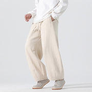 Buddha Stones Daily Drawstring Chinese Zen Style Men's Wide Leg Pure Cotton Pants With Pockets - image 5