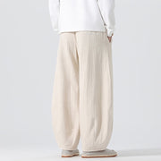 Buddha Stones Daily Drawstring Chinese Zen Style Men's Wide Leg Pure Cotton Pants With Pockets - image 2