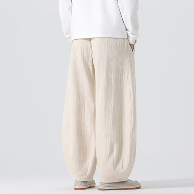 Buddha Stones Daily Drawstring Chinese Zen Style Men's Wide Leg Pure Cotton Pants With Pockets - image 2