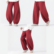 Buddha Stones Daily Drawstring Chinese Zen Style Men's Wide Leg Pure Cotton Pants With Pockets - image 17