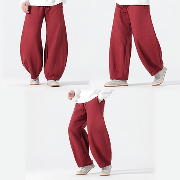 Buddha Stones Daily Drawstring Chinese Zen Style Men's Wide Leg Pure Cotton Pants With Pockets - image 17