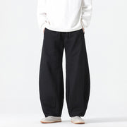 Buddha Stones Daily Drawstring Chinese Zen Style Men's Wide Leg Pure Cotton Pants With Pockets - image 19