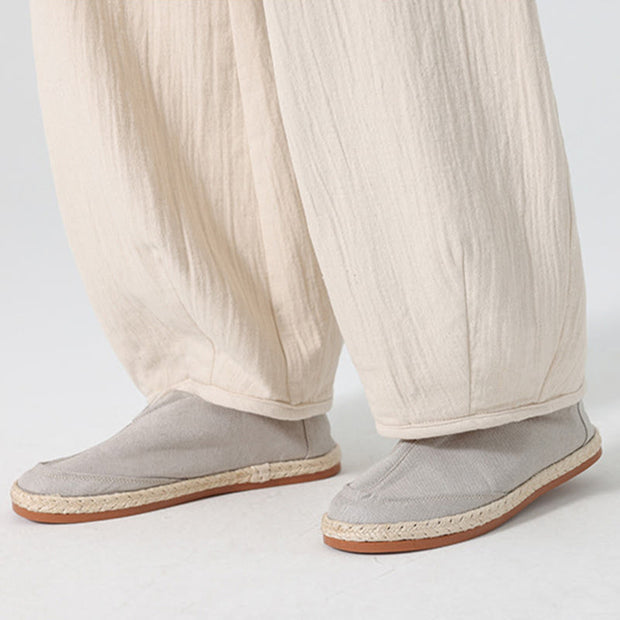 Buddha Stones Daily Drawstring Chinese Zen Style Men's Wide Leg Pure Cotton Pants With Pockets - image 7
