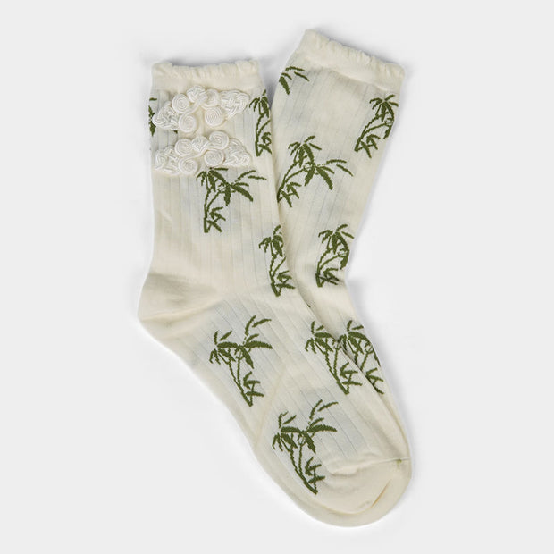 Buddha Stones Chinese Frog-Button Design Jacquard Bamboo Pattern Micro Crew Women's Socks - image 17