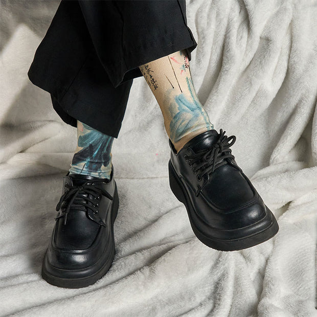 Buddha Stones Casual Lotus Chinese Landscape Painting Micro Crew Men Women Unisex Socks - image 5