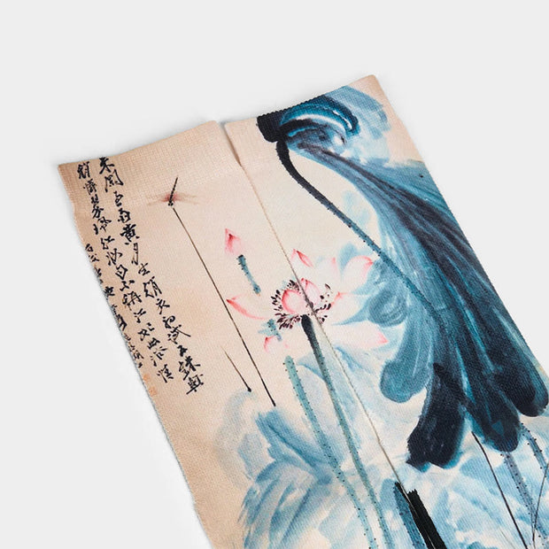 Buddha Stones Casual Lotus Chinese Landscape Painting Micro Crew Men Women Unisex Socks - image 2