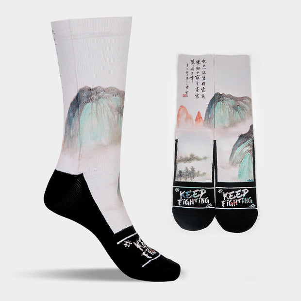 Buddha Stones Casual Lotus Chinese Landscape Painting Micro Crew Men Women Unisex Socks - image 17