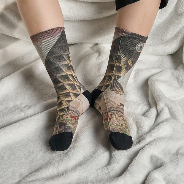 Buddha Stones Casual Koi Fish Mount Fuji Micro Crew Men Women Unisex Socks - image 7