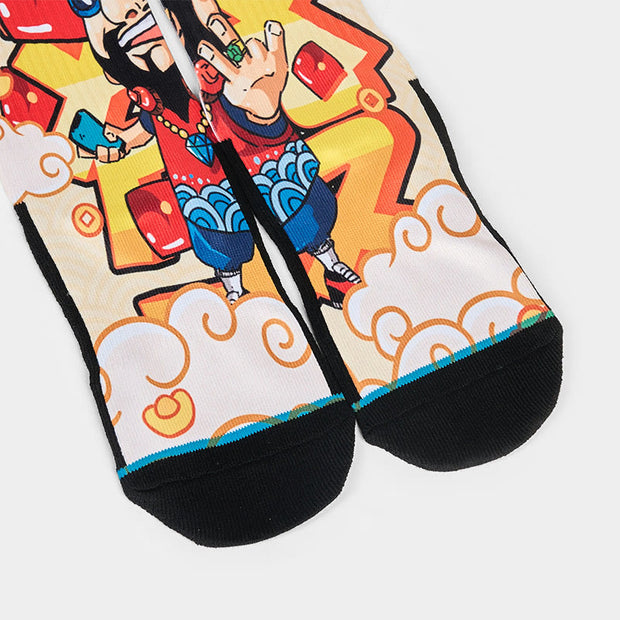 Buddha Stones Casual God Of Wealth Red Envelopes Ingot Micro Crew Men Women Unisex Socks - image 2