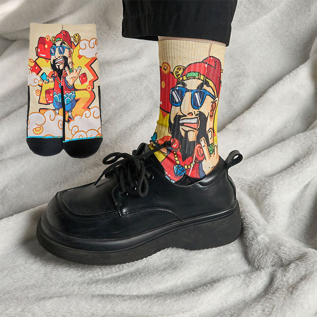 Buddha Stones Casual God Of Wealth Red Envelopes Ingot Micro Crew Men Women Unisex Socks - PapayaWhip - M-L(US 7.5-12，EU 40-45，UK/AU 7-11.5，AISA 25.5-28.5cm) - image 0