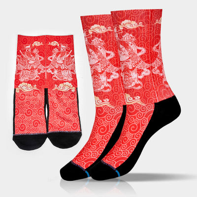 Buddha Stones Casual God Of Wealth Auspicious Clouds Micro Crew Men Women Unisex Socks - Red - S-M (US 3.5-8.5，EU 33–39，UK/AU 1.5-6，Asia 21.5–25 cm) - image 0
