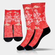 Buddha Stones Casual God Of Wealth Auspicious Clouds Micro Crew Men Women Unisex Socks - Red - S-M (US 3.5-8.5，EU 33–39，UK/AU 1.5-6，Asia 21.5–25 cm) - image 0