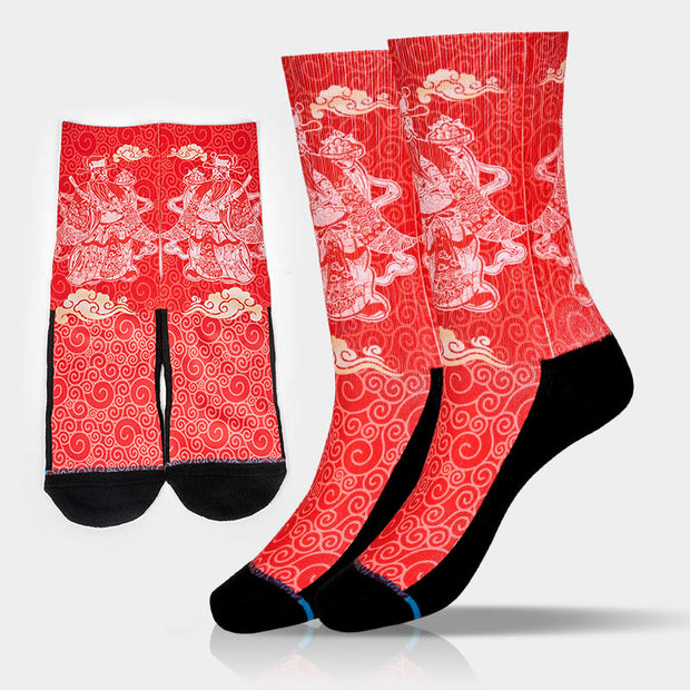 Buddha Stones Casual God Of Wealth Auspicious Clouds Micro Crew Men Women Unisex Socks - Red - S-M (US 3.5-8.5，EU 33–39，UK/AU 1.5-6，Asia 21.5–25 cm) - image 0