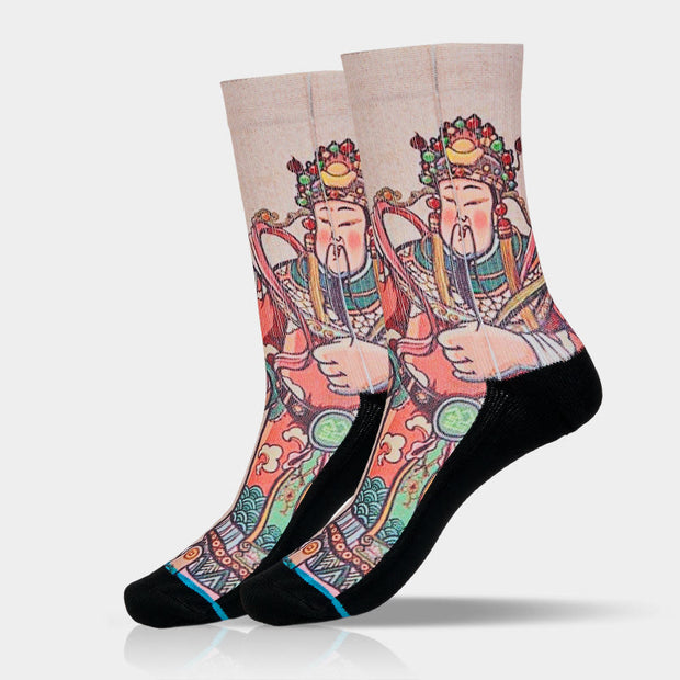 Buddha Stones Casual God Of Wealth Ruyi Handle Micro Crew Men Women Unisex Socks - image 9