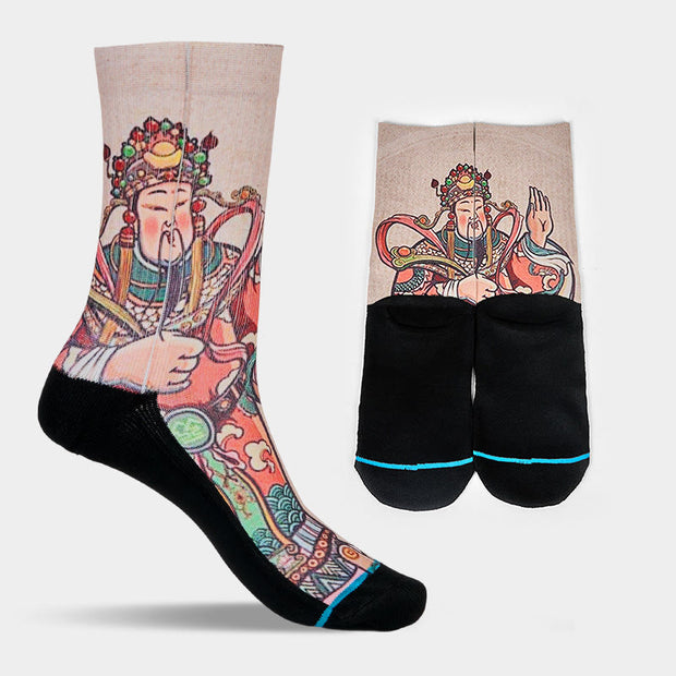 Buddha Stones Casual God Of Wealth Ruyi Handle Micro Crew Men Women Unisex Socks - image 8