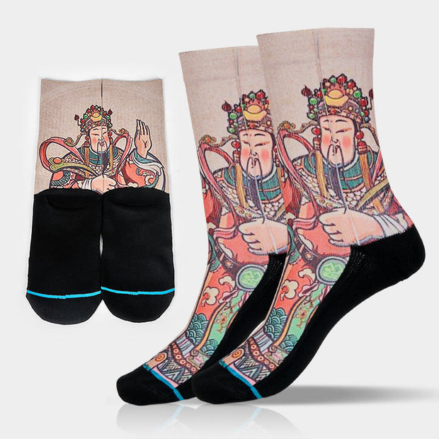 Buddha Stones Casual God Of Wealth Ruyi Handle Micro Crew Men Women Unisex Socks - Linen - S-M (US 3.5-8.5，EU 33–39，UK/AU 1.5-6，Asia 21.5–25 cm) - image 0