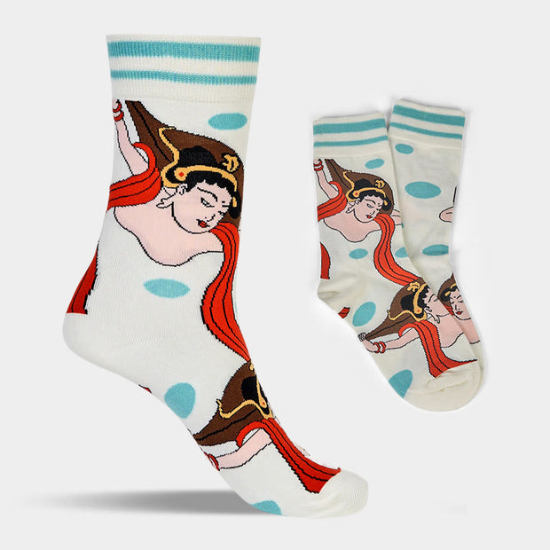 Buddha Stones Casual Dunhuang Feitian Design Micro Crew Women's Socks - image 1