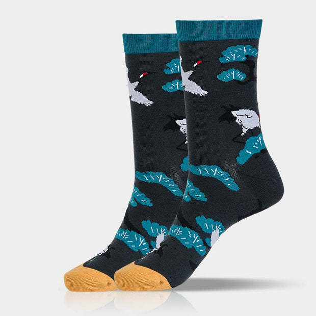 Buddha Stones Casual White Crane Pine Tree Design Micro Crew Women's Socks - image 6
