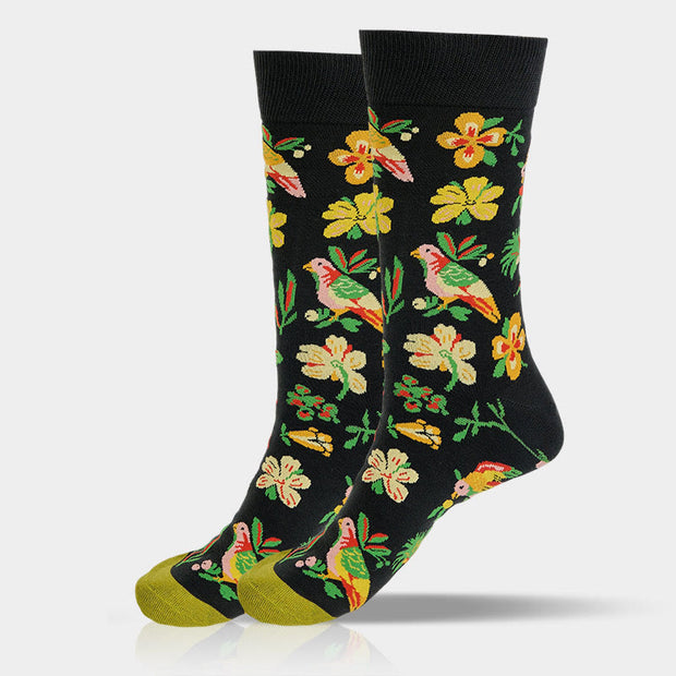 Buddha Stones Colorful Blooming Flower Bird Pattern Men Women Unisex Cotton Crew Socks - image 6