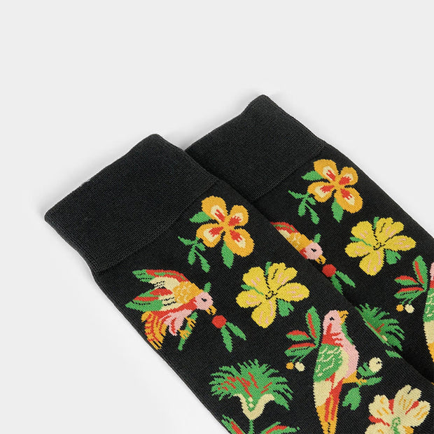 Buddha Stones Colorful Blooming Flower Bird Pattern Men Women Unisex Cotton Crew Socks - image 4