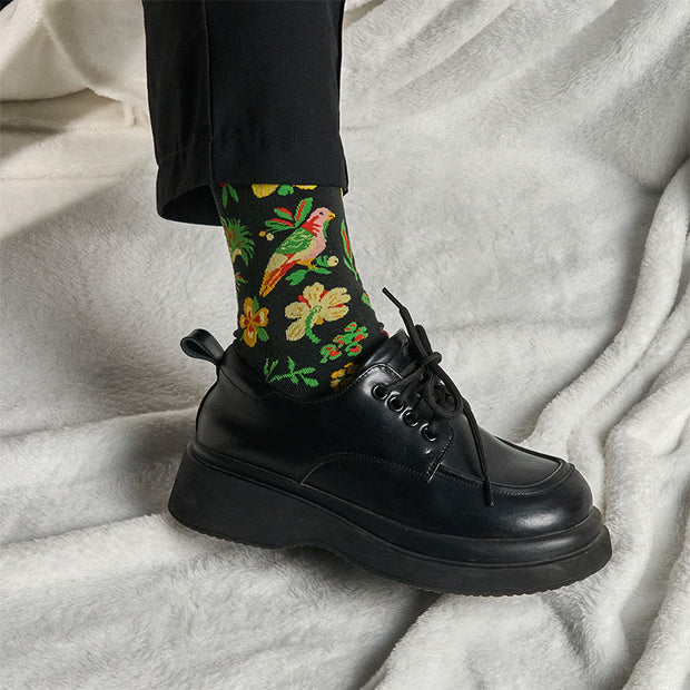 Buddha Stones Colorful Blooming Flower Bird Pattern Men Women Unisex Cotton Crew Socks - image 3
