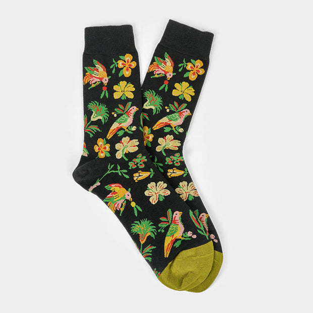 Buddha Stones Colorful Blooming Flower Bird Pattern Men Women Unisex Cotton Crew Socks - image 7