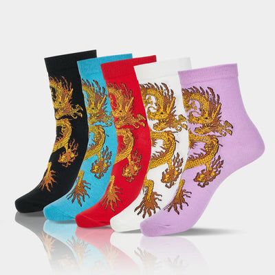 Buddha Stones Casual 5 Pairs of Golden Dragon Quarter Women's Socks - 5 Pairs (1 Pair Of Each Color) - S-M (US 5.5-8.5，EU 36–40，UK/AU 3.5-6.5，Asia 23–25 cm) - image 0