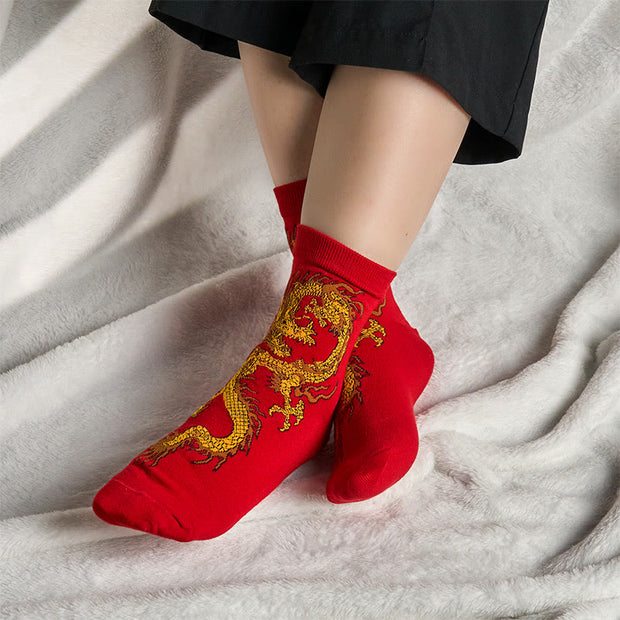 Buddha Stones Casual 5 Pairs of Golden Dragon Quarter Women's Socks - image 31