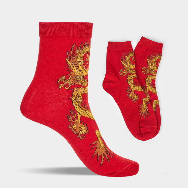 Buddha Stones Casual 5 Pairs of Golden Dragon Quarter Women's Socks - image 29