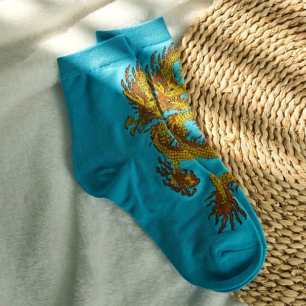 Buddha Stones Casual 5 Pairs of Golden Dragon Quarter Women's Socks - image 24