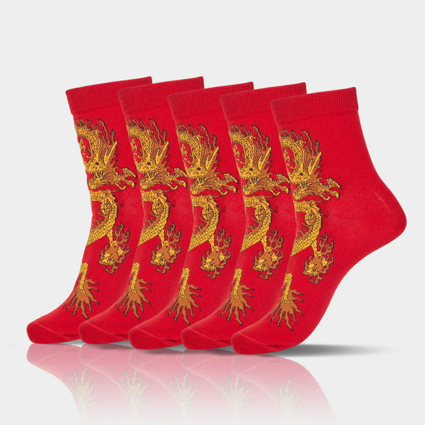 Buddha Stones Casual 5 Pairs of Golden Dragon Quarter Women's Socks - image 28
