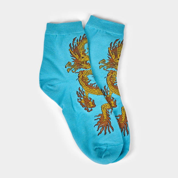 Buddha Stones Casual 5 Pairs of Golden Dragon Quarter Women's Socks - image 26