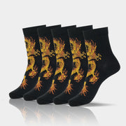 Buddha Stones Casual 5 Pairs of Golden Dragon Quarter Women's Socks - 5 Pairs Of Dragon Black - S-M (US 5.5-8.5，EU 36–40，UK/AU 3.5-6.5，Asia 23–25 cm) - image 1