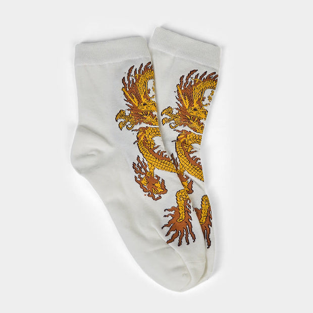 Buddha Stones Casual 5 Pairs of Golden Dragon Quarter Women's Socks - image 20