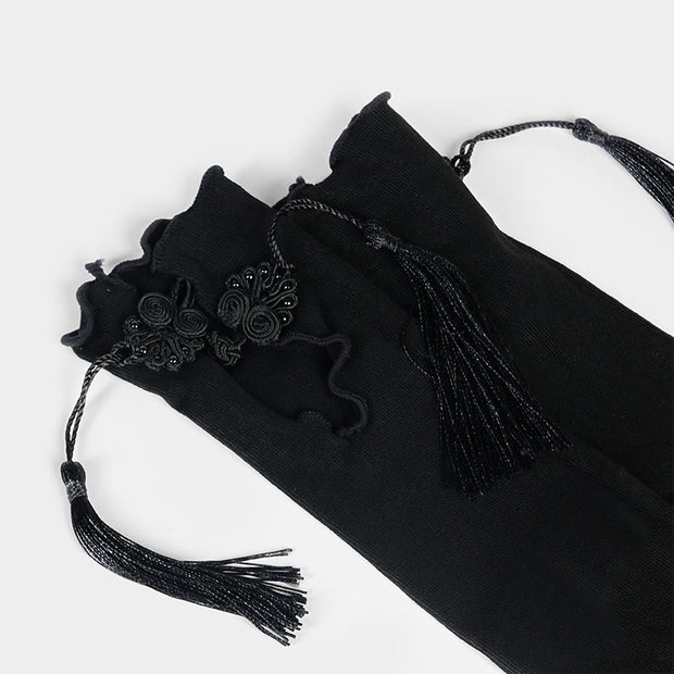 Buddha Stones Pure Color Chinese Frog-Button Tassels Design Women's Micro Crew Cotton Socks - image 4