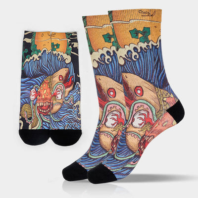 Buddha Stones Casual Vivid Fish Flowing Waves Micro Crew Men Women Unisex Socks - SteelBlue - M-L(US 8-12，EU 41-45，UK/AU 7.5-11.5，AISA 25.5-28.5cm) - image 0