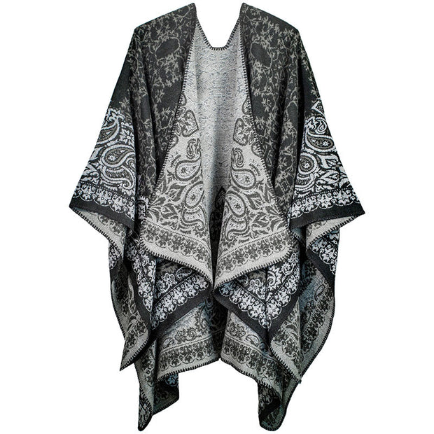 Buddha Stones Tibetan Color Contrast Design Paisley Floral Pattern Cozy Scarf Shawl - Black - image 5