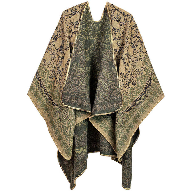 Buddha Stones Tibetan Color Contrast Design Paisley Floral Pattern Cozy Scarf Shawl - Khaki - image 1