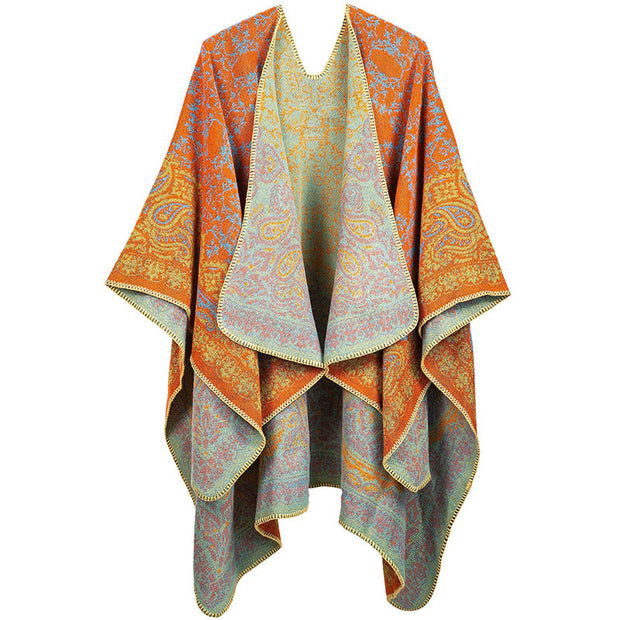 Buddha Stones Tibetan Color Contrast Design Paisley Floral Pattern Cozy Scarf Shawl - DarkOrange - image 2