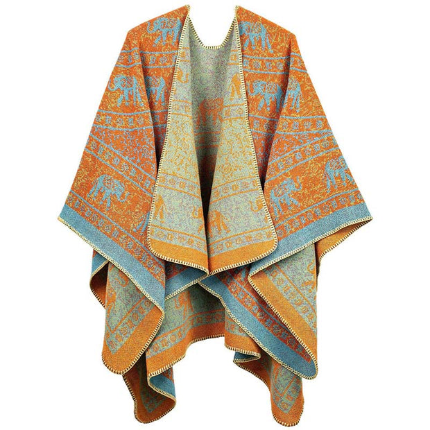 Buddha Stones Tibetan Jacquard Elephant Geometry Pattern Unisex Cozy Scarf Shawl - DarkOrange - image 9