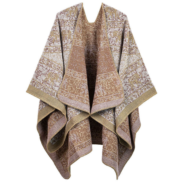 Buddha Stones Tibetan Jacquard Elephant Geometry Pattern Unisex Cozy Scarf Shawl - Tan - image 4