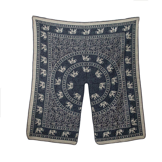 Buddha Stones Tibetan Jacquard Elephant Geometry Pattern Unisex Cozy Scarf Shawl - image 1