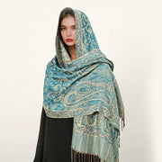 Buddha Stones Ethnic Daily Tibetan Paisley Pattern Tassel Cozy Scarf Shawl - DarkTurquoise - 70*180cm - image 36