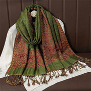 Buddha Stones Winter Ethnic Tibetan Jacquard Paisley Printing Pattern Tassel Cozy Scarf Shawl - OliveDrab - 70*190cm - image 10