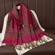 Buddha Stones Winter Ethnic Tibetan Jacquard Paisley Printing Pattern Tassel Cozy Scarf Shawl - MediumVioletRed - 70*190cm - image 3