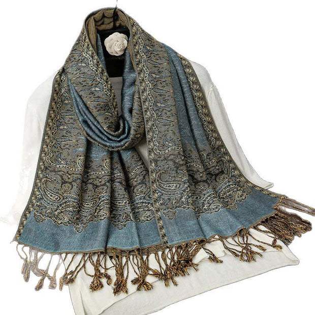 Buddha Stones Winter Ethnic Tibetan Jacquard Paisley Printing Pattern Tassel Cozy Scarf Shawl - image 6
