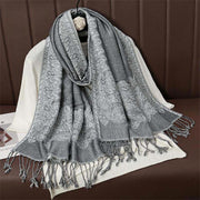 Buddha Stones Winter Ethnic Tibetan Jacquard Paisley Printing Pattern Tassel Cozy Scarf Shawl - LightGrey - 70*190cm - image 12