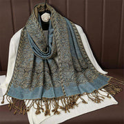 Buddha Stones Winter Ethnic Tibetan Jacquard Paisley Printing Pattern Tassel Cozy Scarf Shawl - LightSteelBlue - 70*190cm - image 5